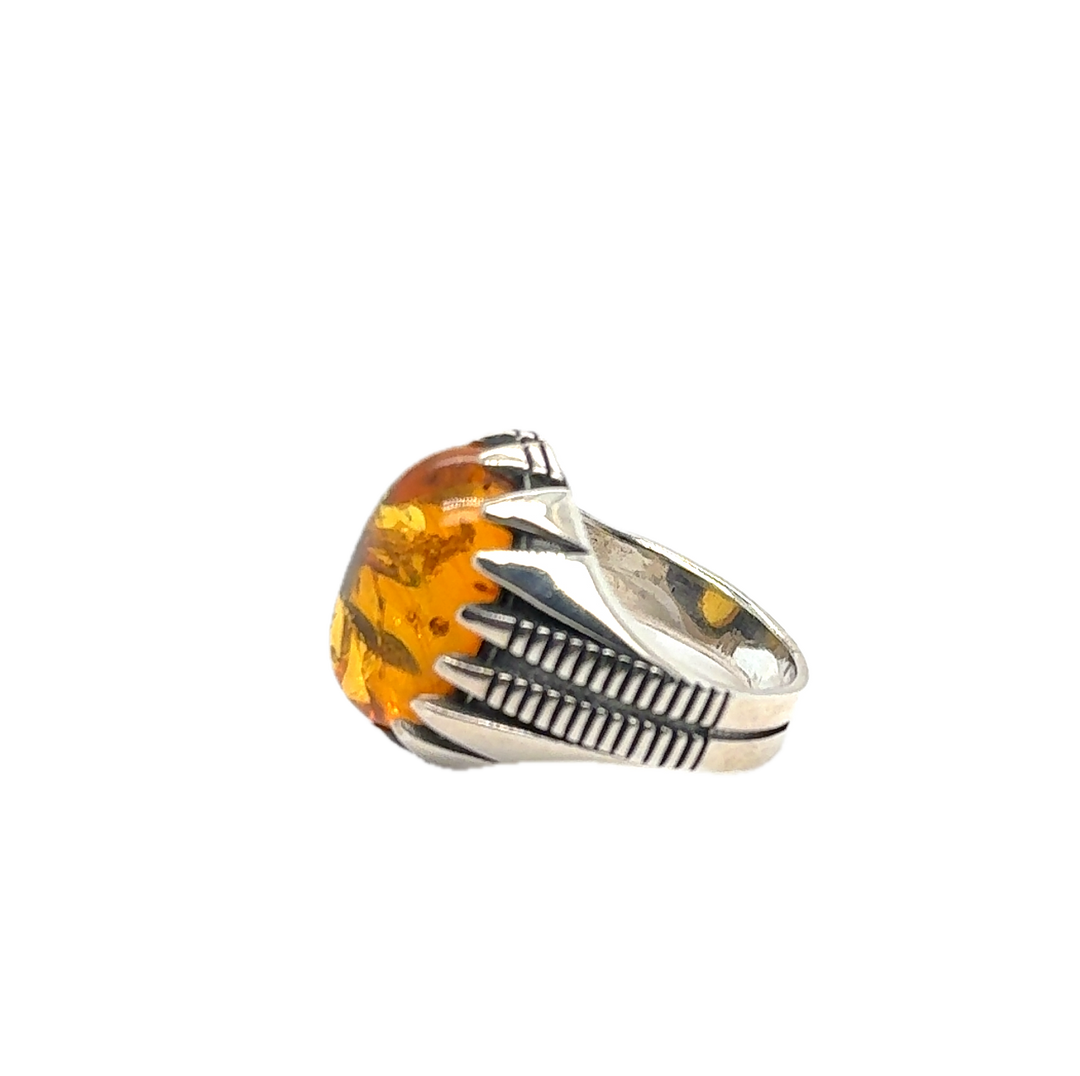 Oxidised Sterling Silver Baltic Amber Ring