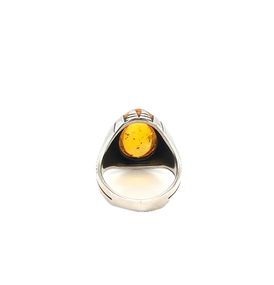 Oxidised Sterling Silver Baltic Amber Ring