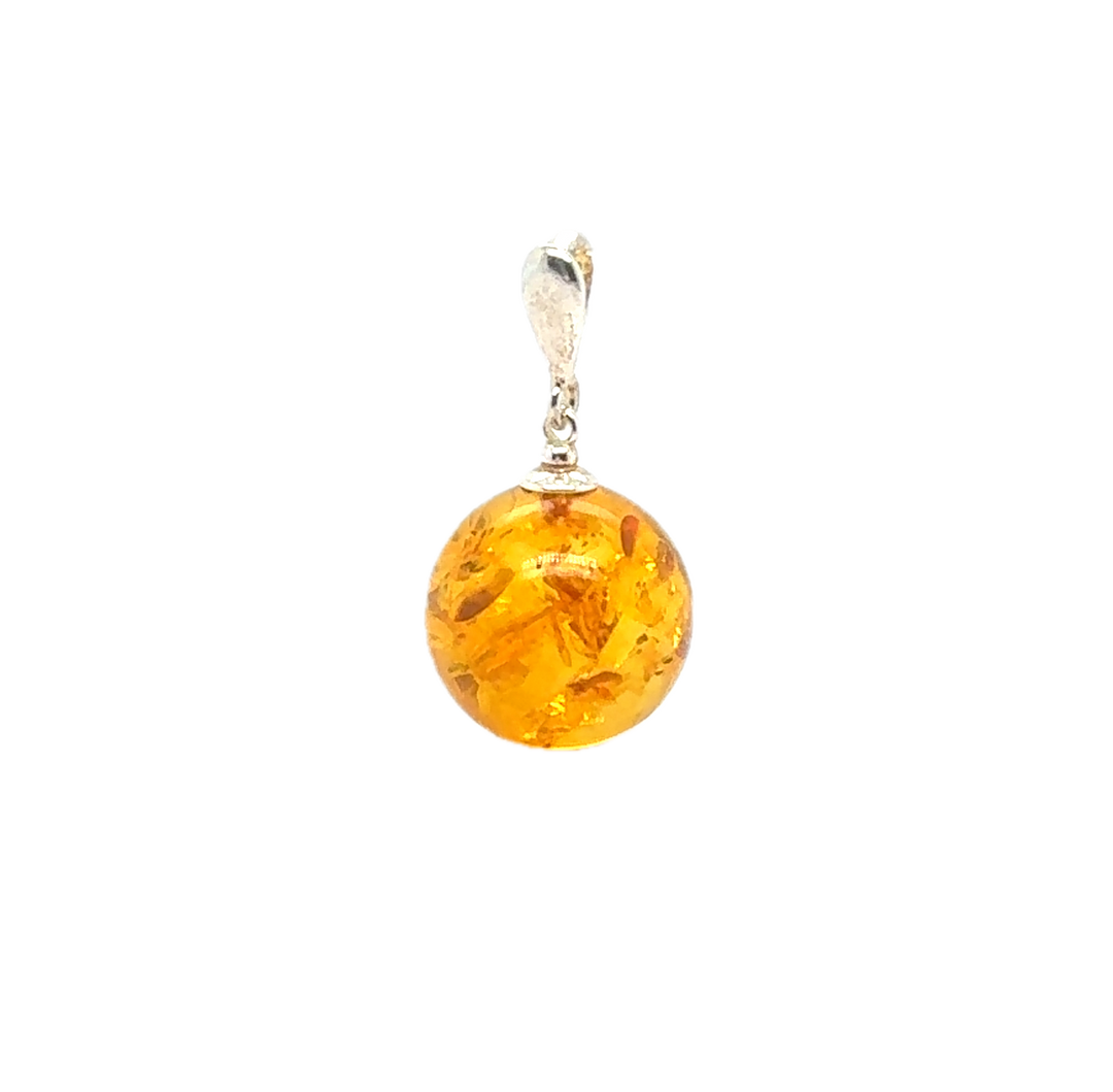 Sterling Silver Baltic Amber Ball Pendant