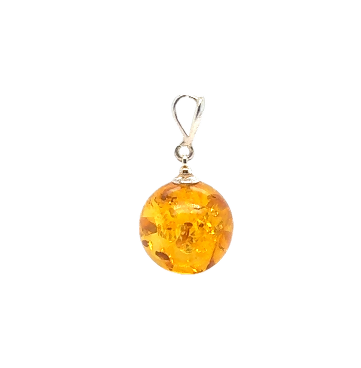 Sterling Silver Baltic Amber Ball Pendant