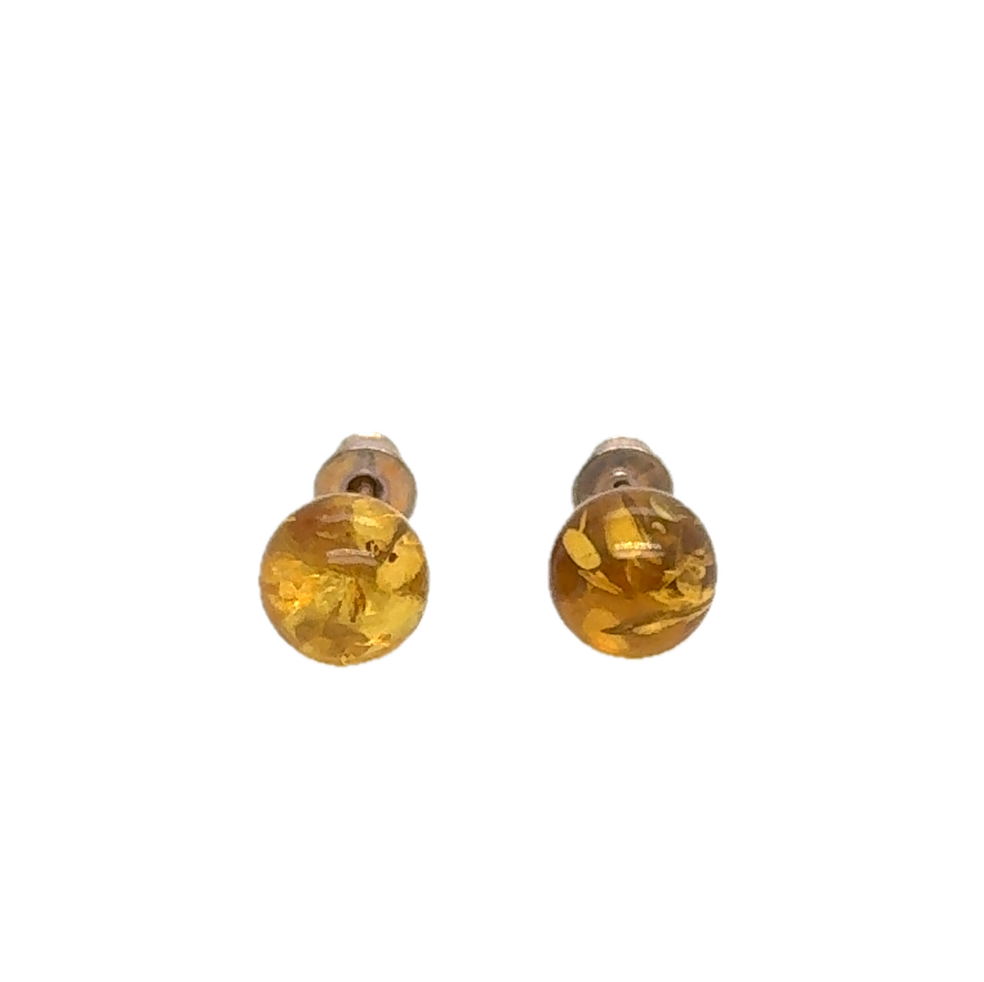 Sterling Silver Baltic Amber Ball Stud Earrings