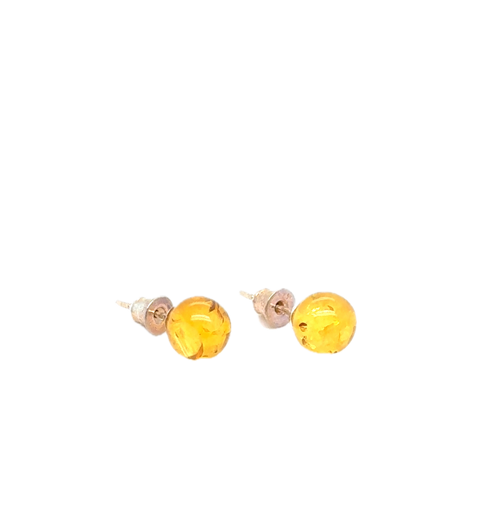 Sterling Silver Baltic Amber Ball Stud Earrings