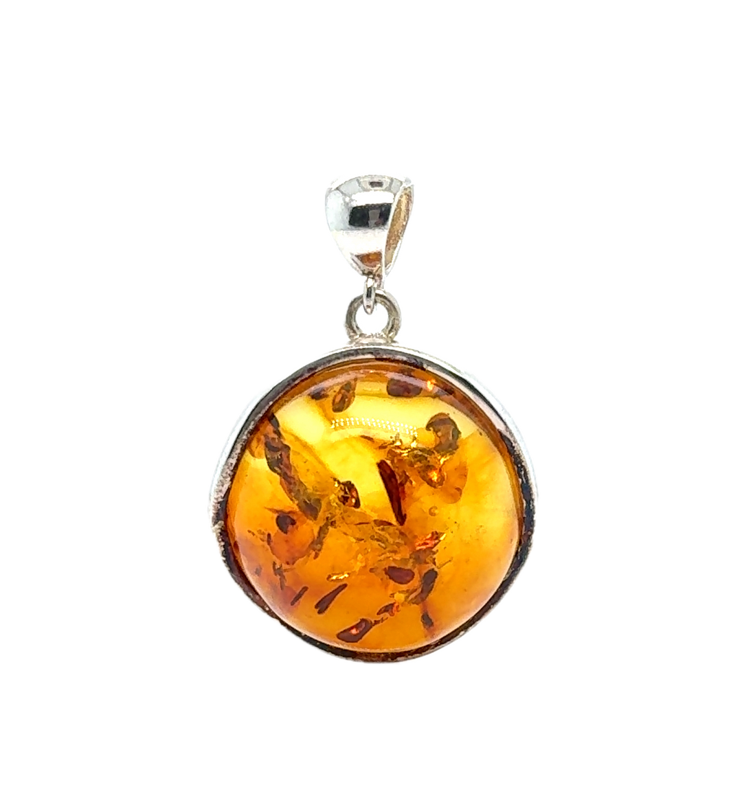 Sterling Silver Baltic Amber Round Pendant