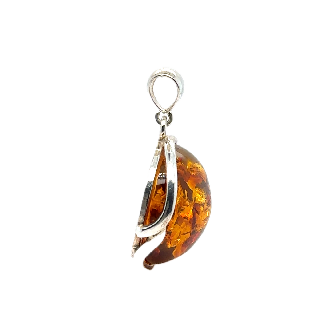 Sterling Silver Baltic Amber Round Pendant