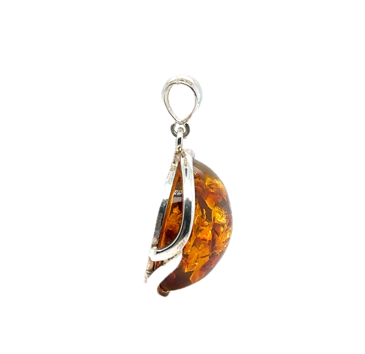 Sterling Silver Baltic Amber Round Pendant