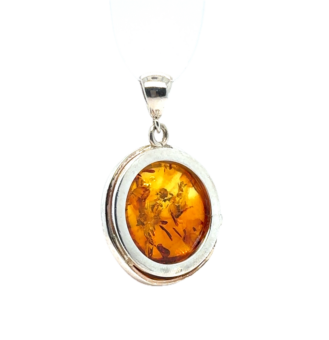 Sterling Silver Baltic Amber Round Pendant