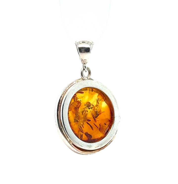 Sterling Silver Baltic Amber Round Pendant