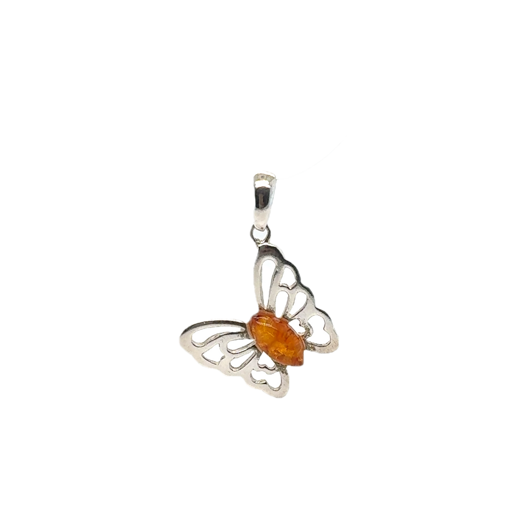 Sterling Silver Baltic Amber Butterfly Pendant