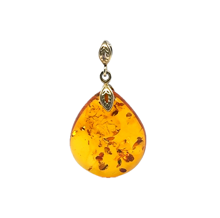 Gold Plated Baltic Amber Drop Pendant