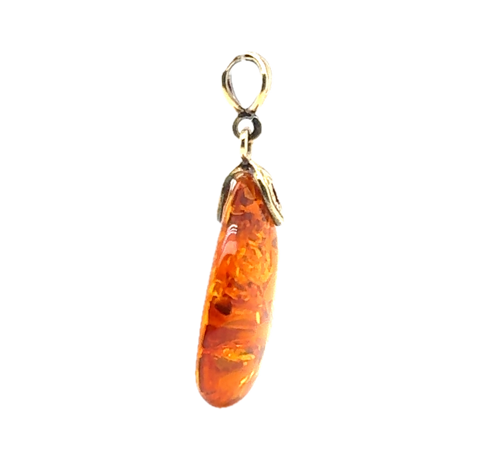 Gold Plated Baltic Amber Drop Pendant