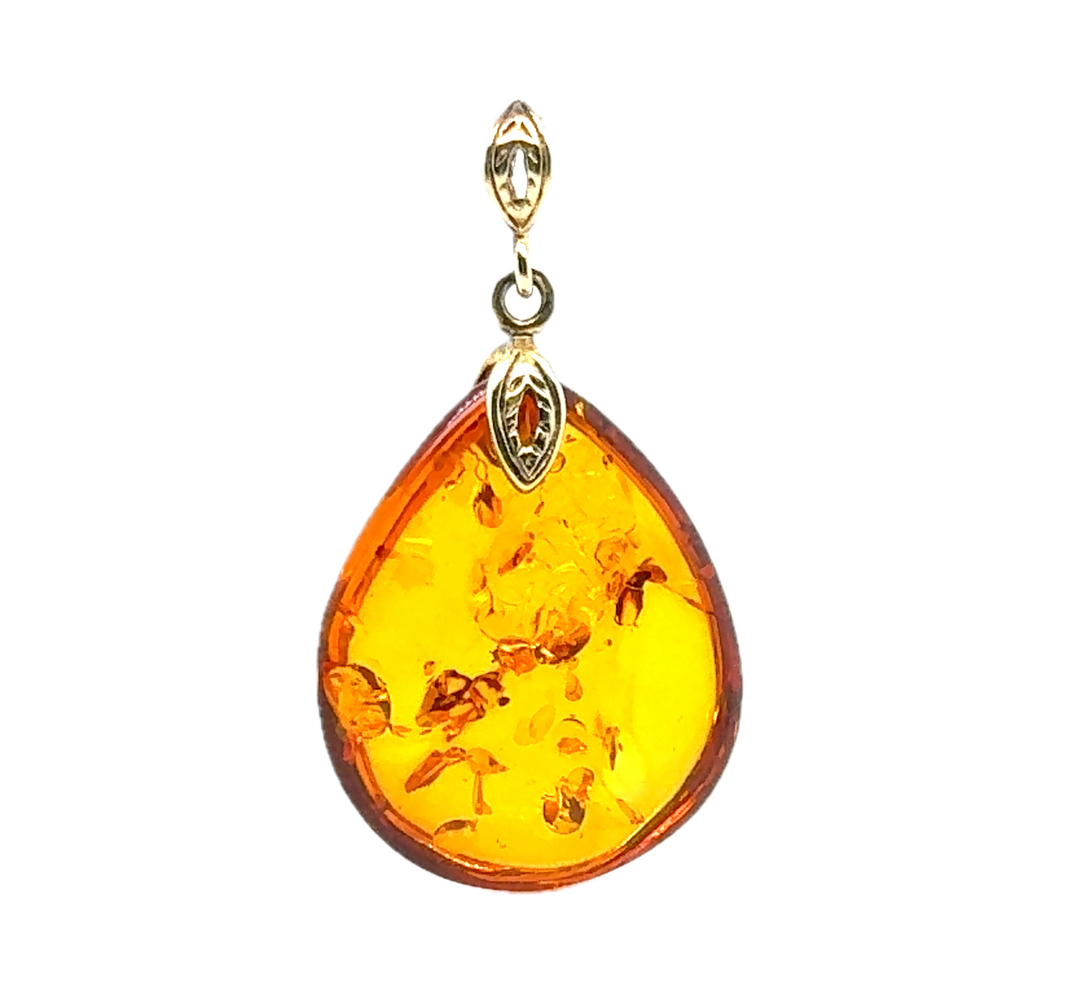 Gold Plated Baltic Amber Drop Pendant