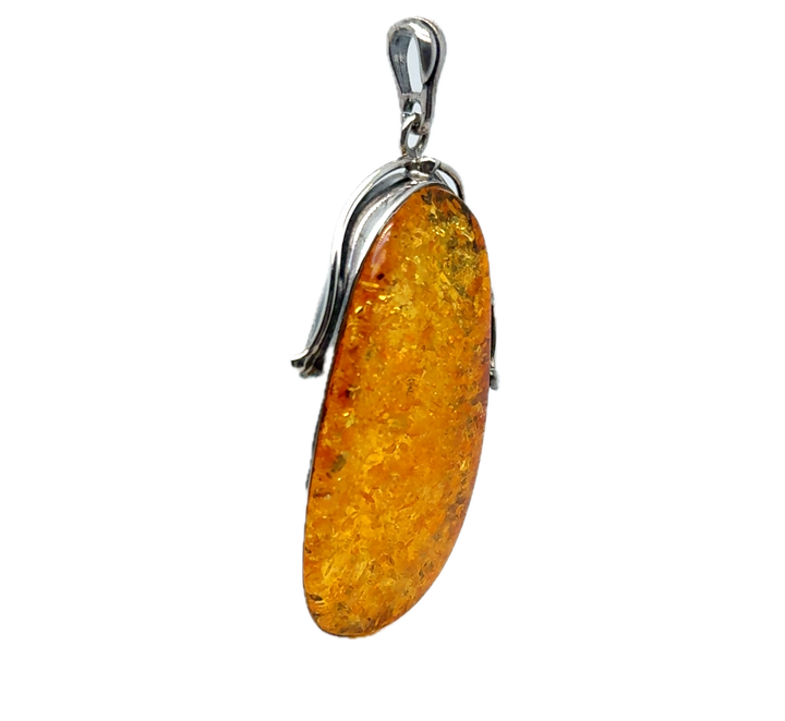 Oxidised Sterling Silver Baltic Amber Large Drop Pendant