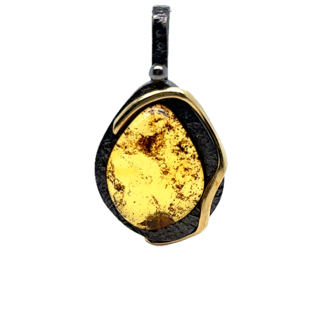 Black Rhodium Plated Silver Baltic Amber Pendant