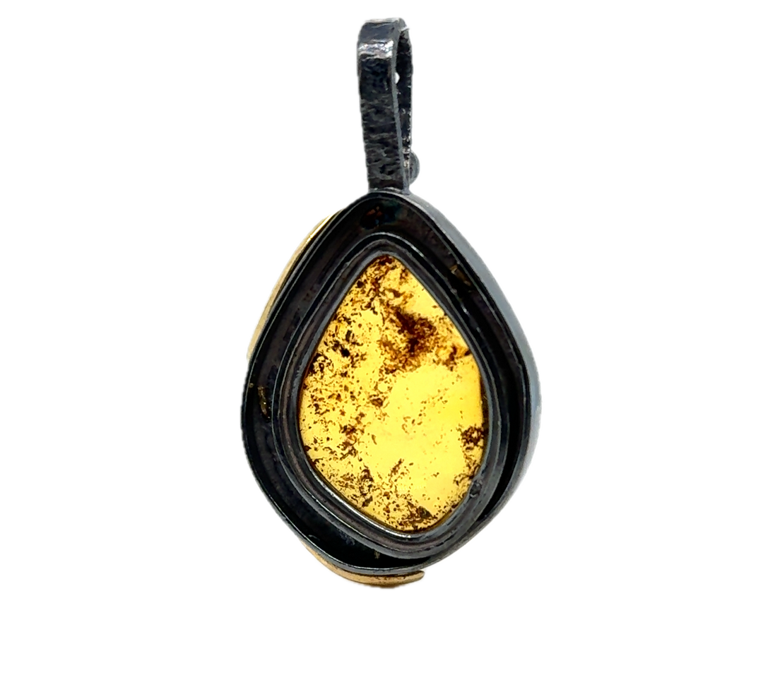 Black Rhodium Plated Silver Baltic Amber Pendant