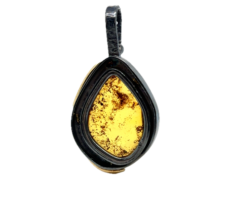 Black Rhodium Plated Silver Baltic Amber Pendant