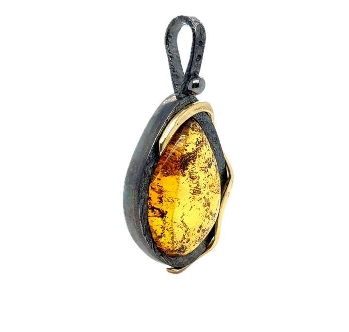 Black Rhodium Plated Silver Baltic Amber Pendant