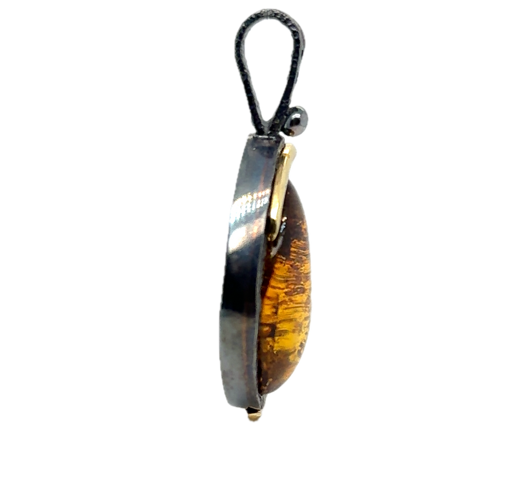 Black Rhodium Plated Silver Baltic Amber Pendant