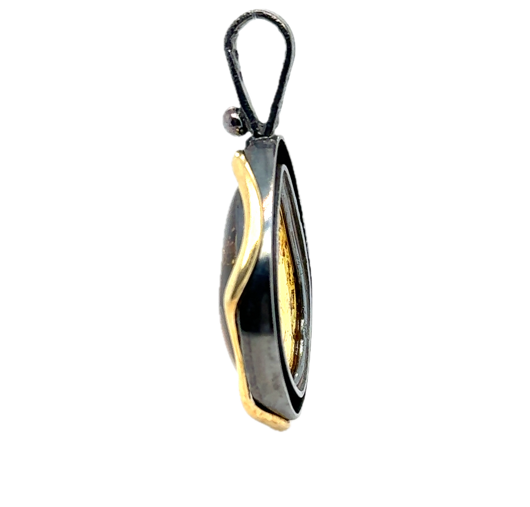 Black Rhodium Plated Silver Baltic Amber Pendant