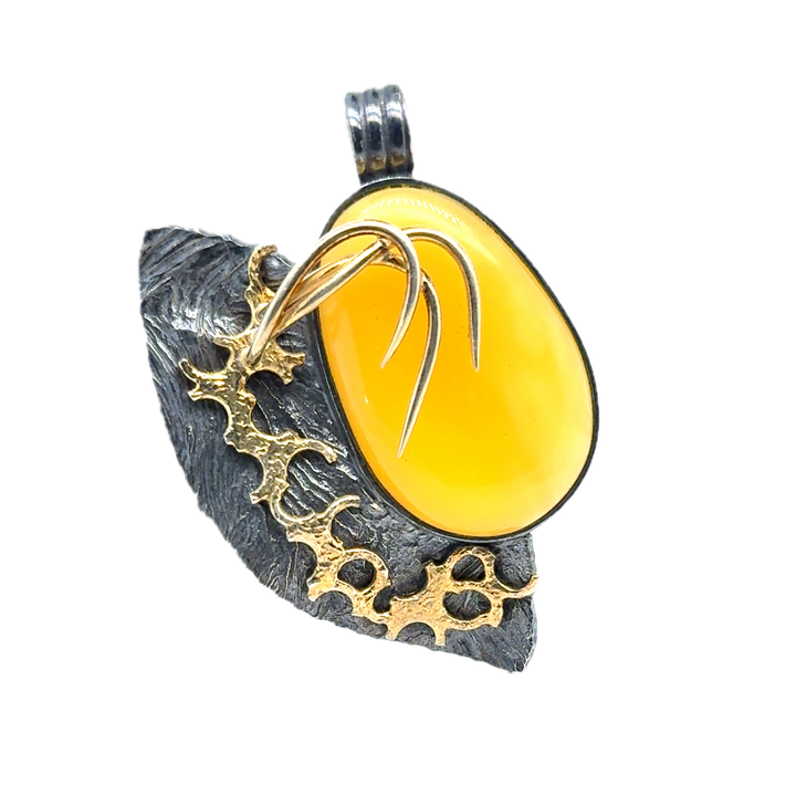 Black Rhodium & Gold Plated Silver Baltic Amber Pendant