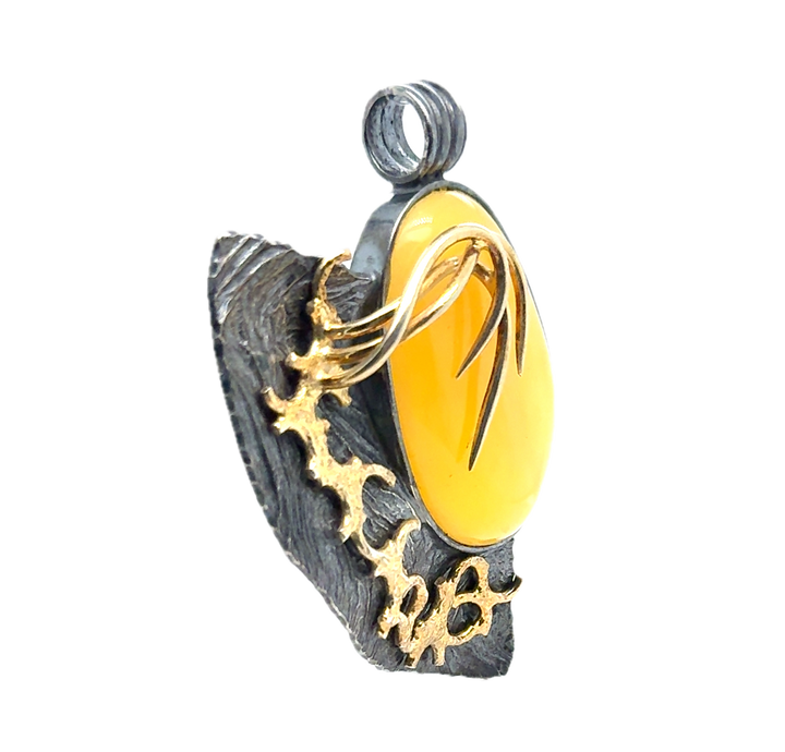 Black Rhodium & Gold Plated Silver Baltic Amber Pendant