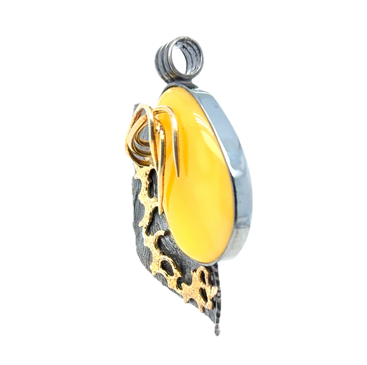 Black Rhodium & Gold Plated Silver Baltic Amber Pendant