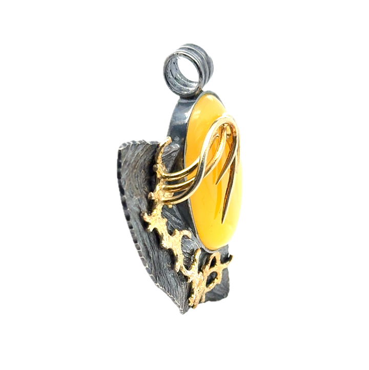 Black Rhodium & Gold Plated Silver Baltic Amber Pendant