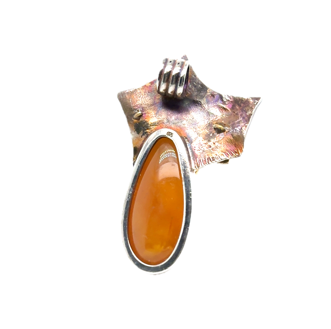 Oxidised & Gold Plated Silver Baltic Amber Pendant