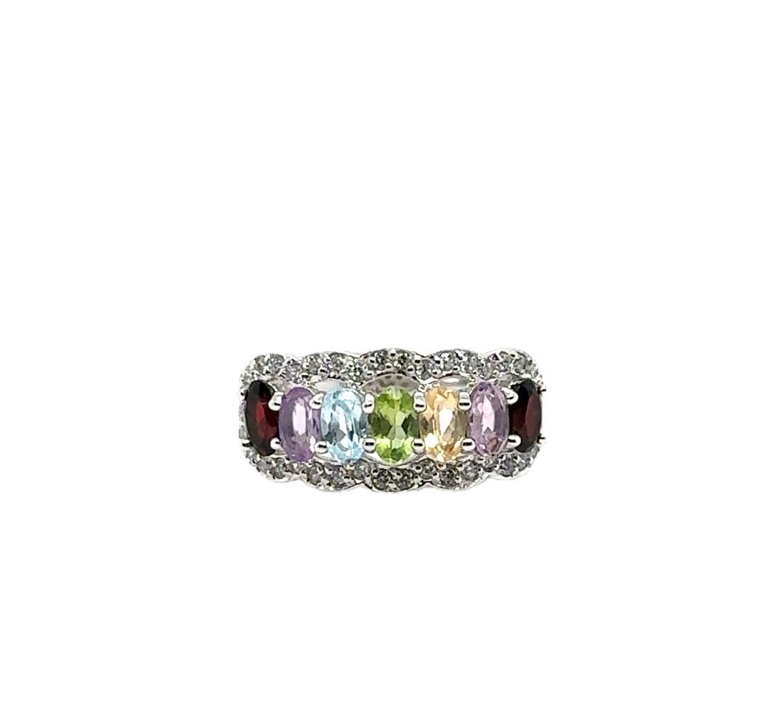 Sterling Silver Colourful Gems Ring