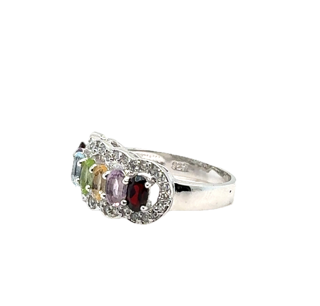 Sterling Silver Colourful Gems Ring