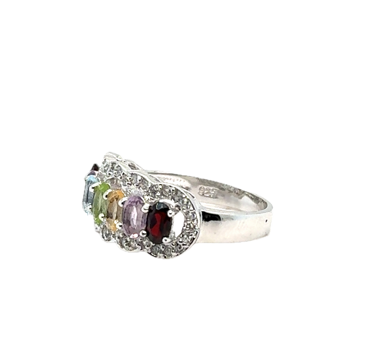 Sterling Silver Colourful Gems Ring