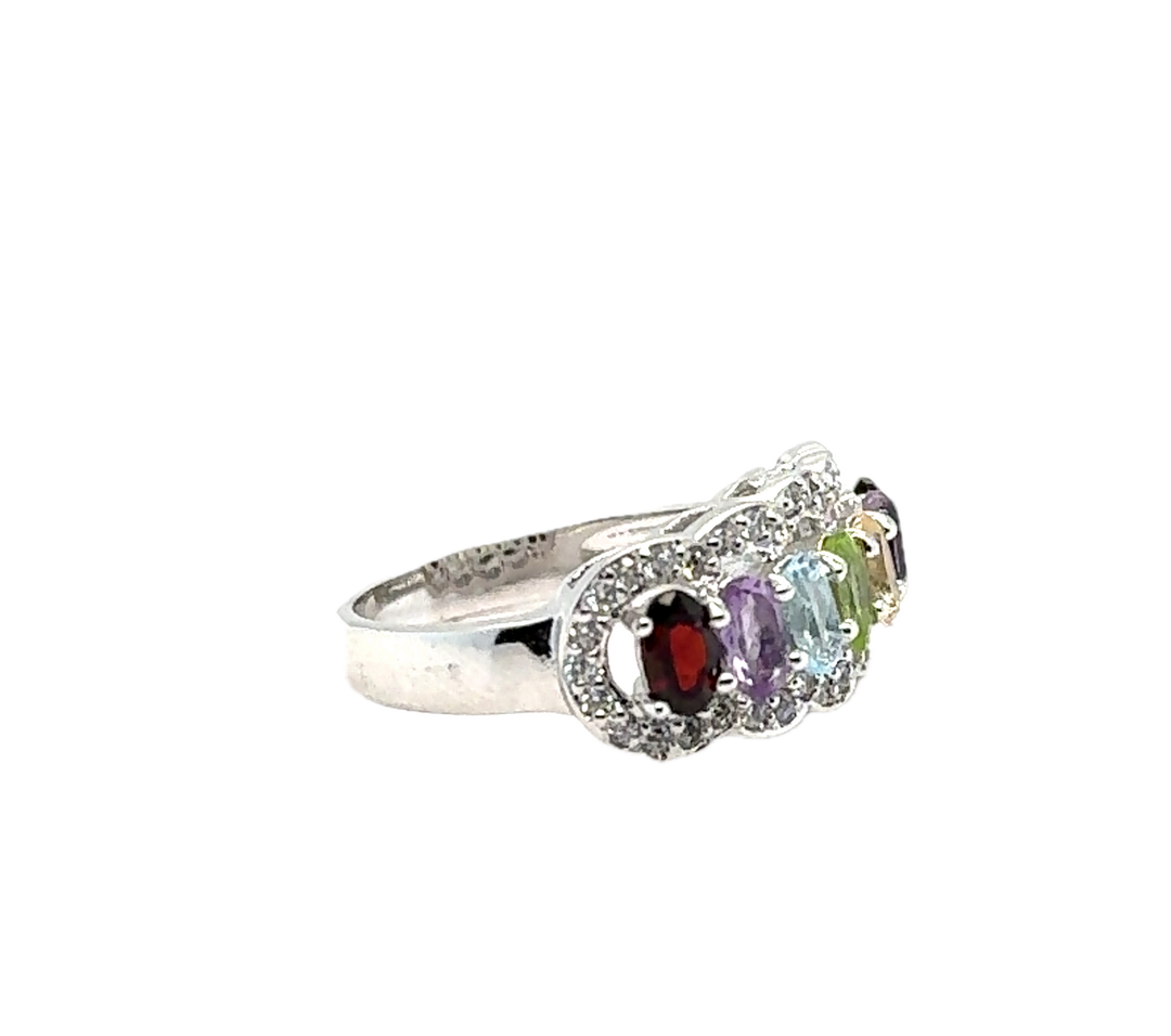 Sterling Silver Colourful Gems Ring