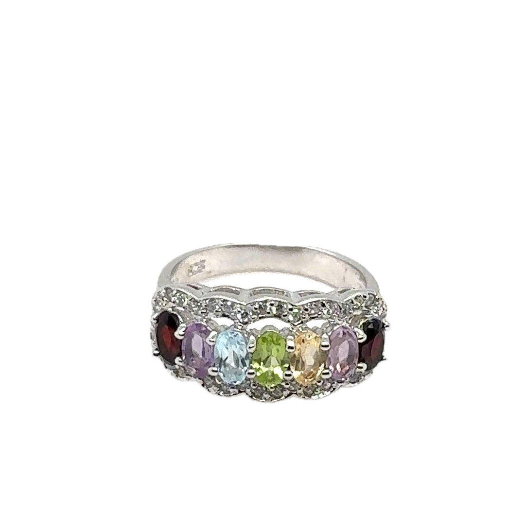 Sterling Silver Colourful Gems Ring