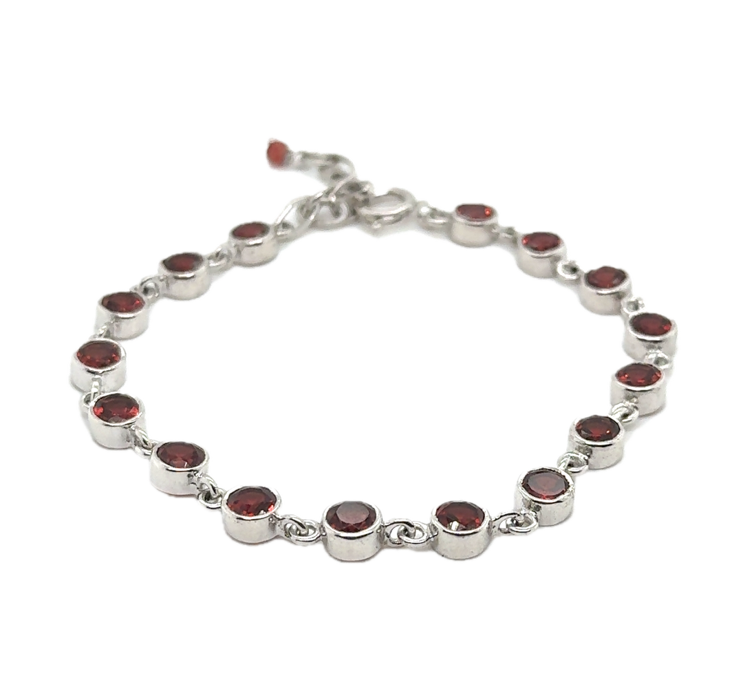 Sterling Silver Bezel Set Garnet Bracelet