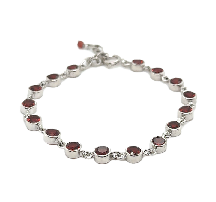 Sterling Silver Bezel Set Garnet Bracelet