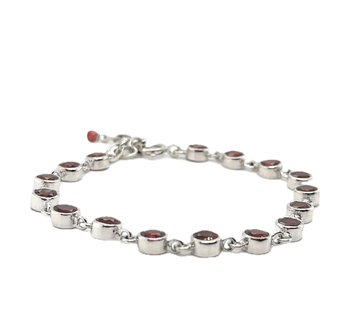 Sterling Silver Bezel Set Garnet Bracelet