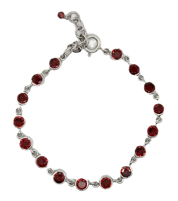 Sterling Silver Bezel Set Garnet Bracelet