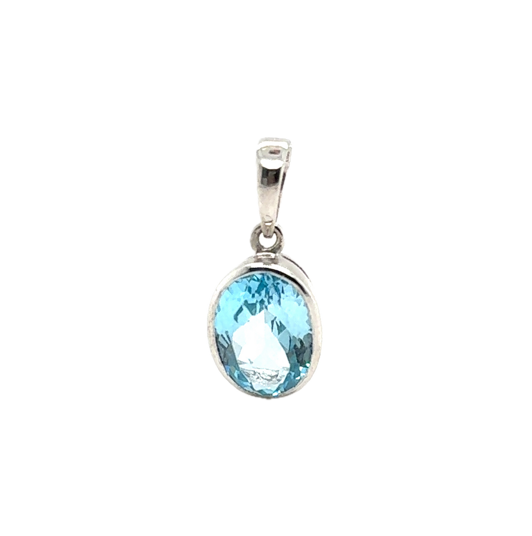 Sterling Silver Oval Blue Topaz Pendant