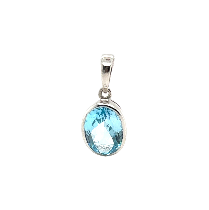 Sterling Silver Oval Blue Topaz Pendant