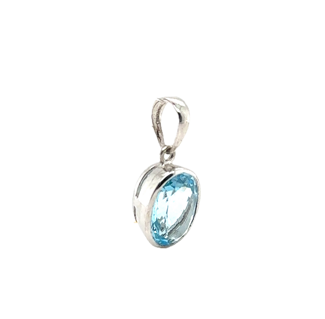 Sterling Silver Oval Blue Topaz Pendant