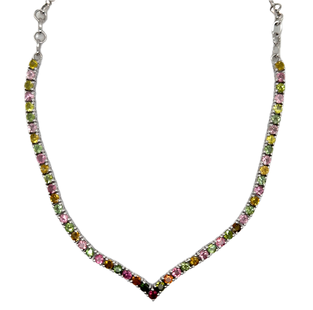 Sterling Silver Pink & Green Tourmaline Collier Necklace