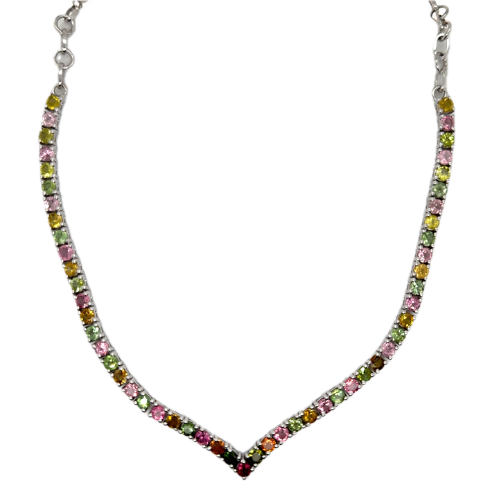 Sterling Silver Pink & Green Tourmaline Collier Necklace