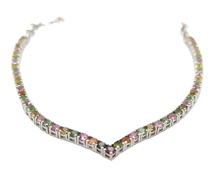 Sterling Silver Pink & Green Tourmaline Collier Necklace