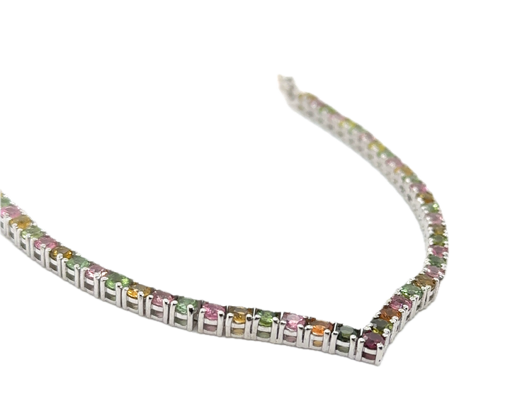 Sterling Silver Pink & Green Tourmaline Collier Necklace