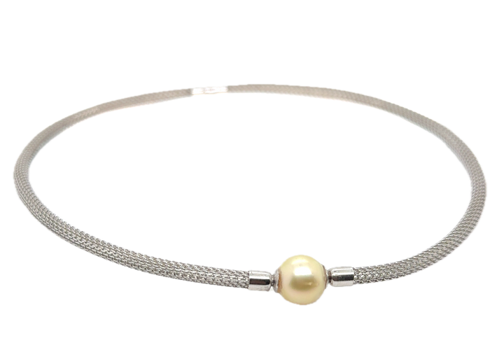 Sterling Silver Wheat Omega Collier With South Sea Pearl