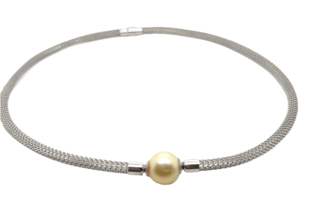 Sterling Silver Wheat Omega Collier With South Sea Pearl