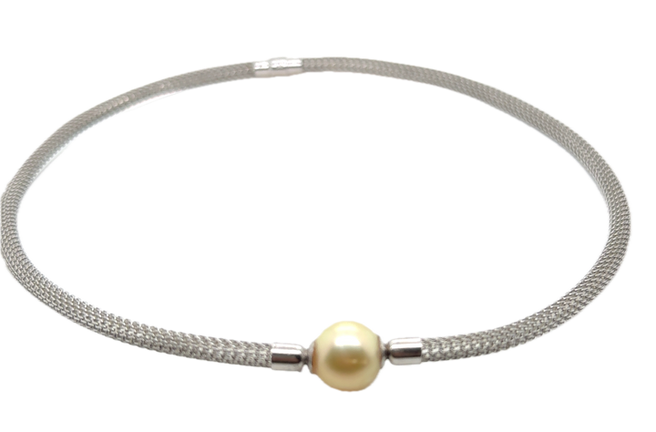 Sterling Silver Wheat Omega Collier With South Sea Pearl