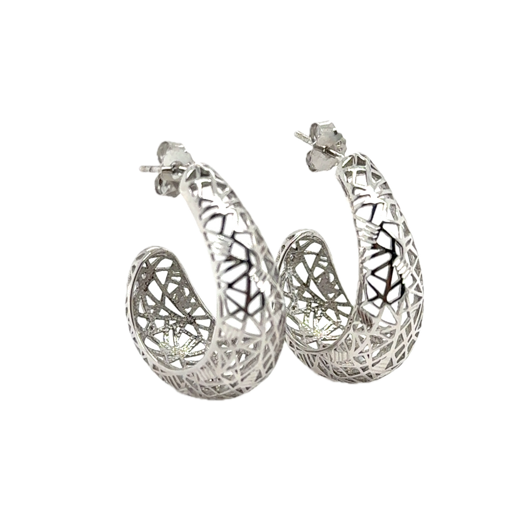 Sterling Silver Filigree Half-Hoop Earrings