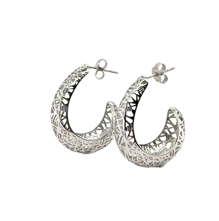 Sterling Silver Filigree Half-Hoop Earrings