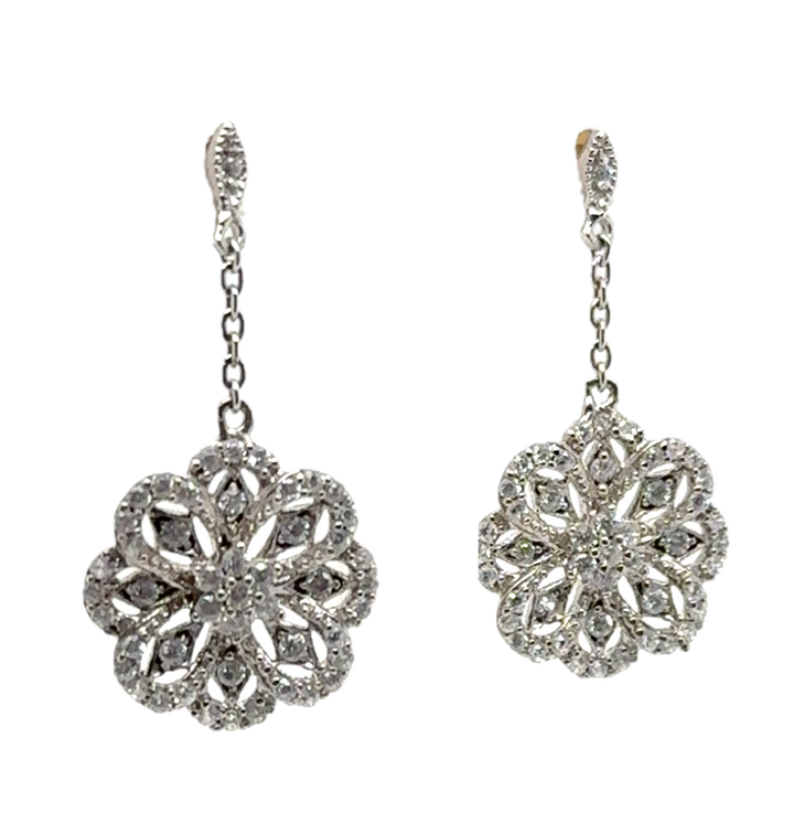 Sterling Silver Flower Drop Earrings