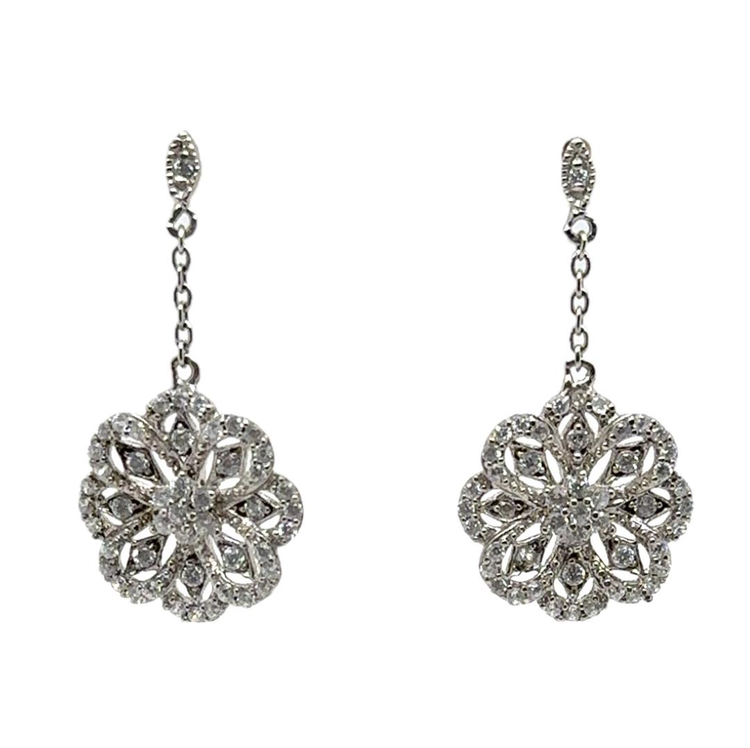 Sterling Silver Flower Drop Earrings